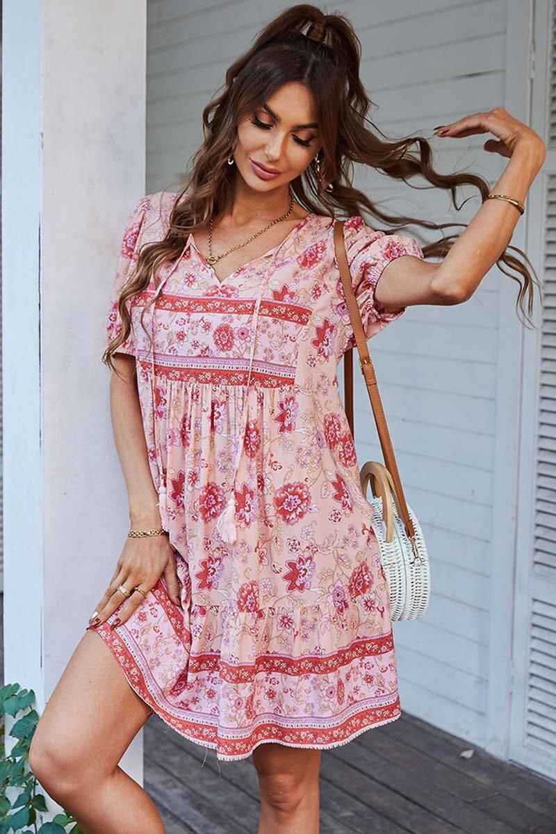 SUMMER PRINT SMALL FRESH HOLIDAY DRESS - Doublju