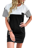 COLOR BLOCKED ROUND NECK BODYCON CASUAL DRESS - Doublju