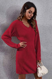 V NECK LONG SLEEVED WAIST SWEATER - Doublju