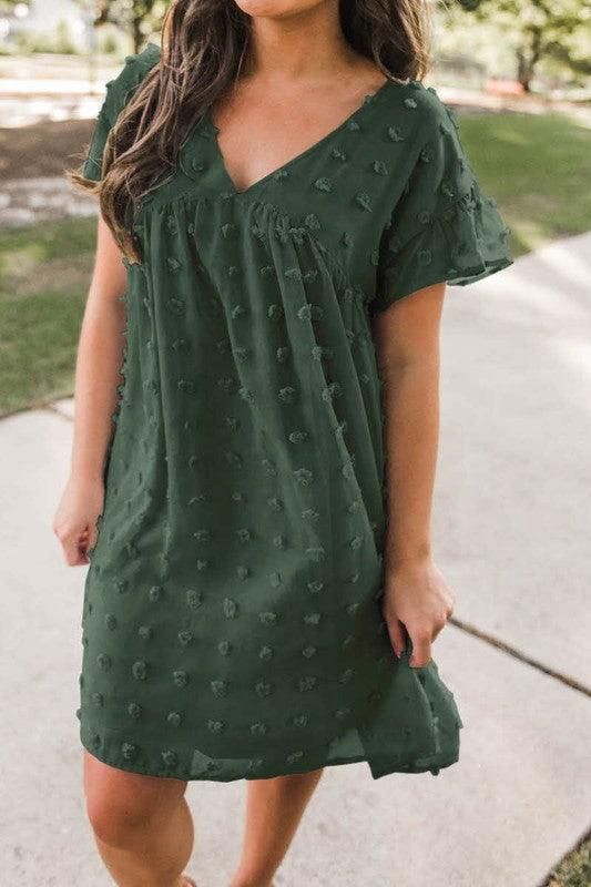 LOOSE V NECK SHORT SLEEVED CASUAL DRESS - Doublju