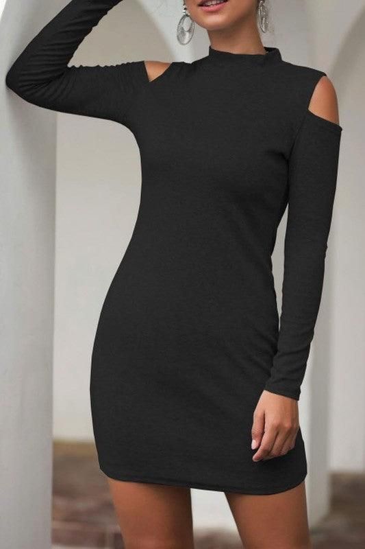 SLIM SEXY TURTLENECK STRAPLESS DRESS - Doublju