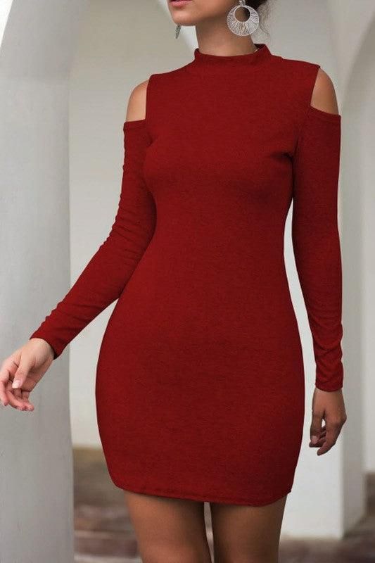 SLIM SEXY TURTLENECK STRAPLESS DRESS - Doublju