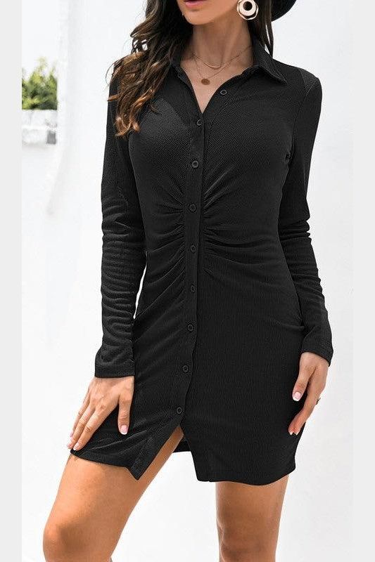SOLID COLOR TIGHT SEXY SHIRT DRESS - Doublju