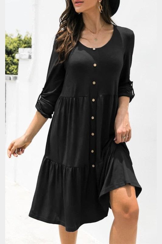 LOOSE CASUAL BUTTON DRESS - Doublju