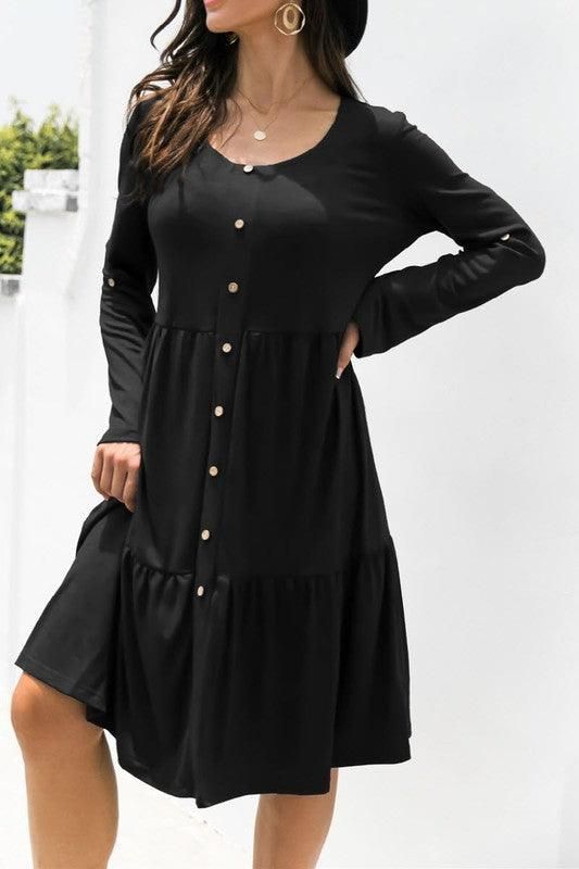 LOOSE CASUAL BUTTON DRESS - Doublju