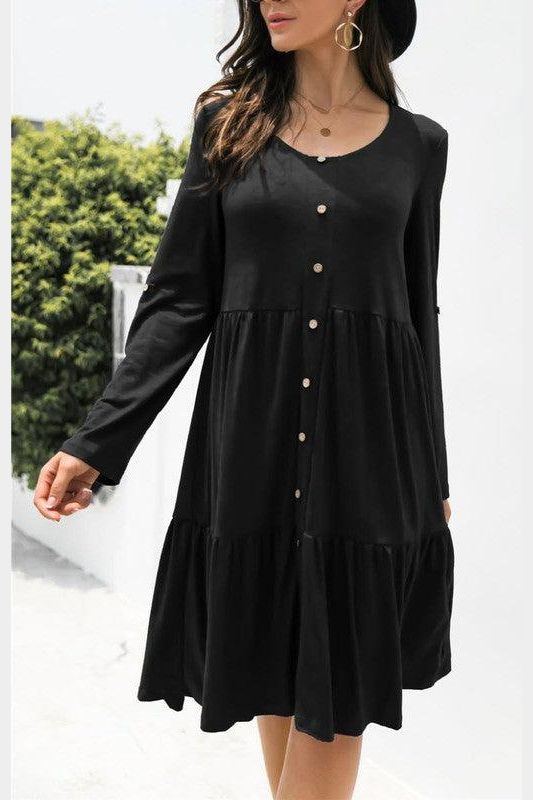 LOOSE CASUAL BUTTON DRESS - Doublju