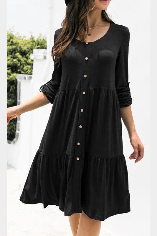 LOOSE CASUAL BUTTON DRESS - Doublju