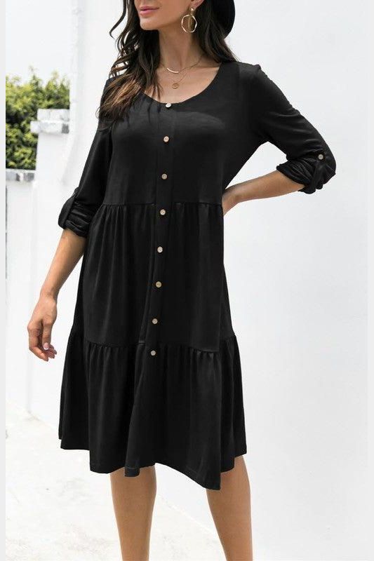 LOOSE CASUAL BUTTON DRESS - Doublju