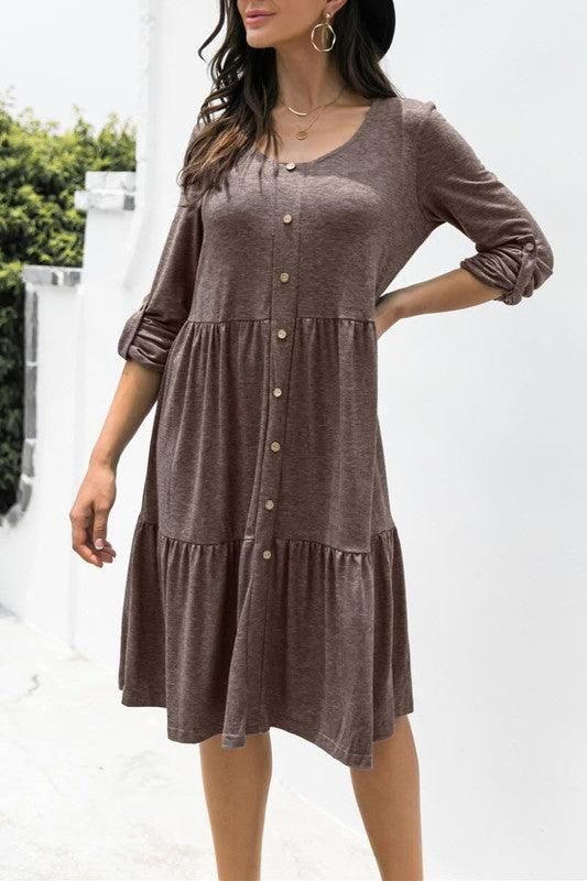 LOOSE CASUAL BUTTON DRESS - Doublju