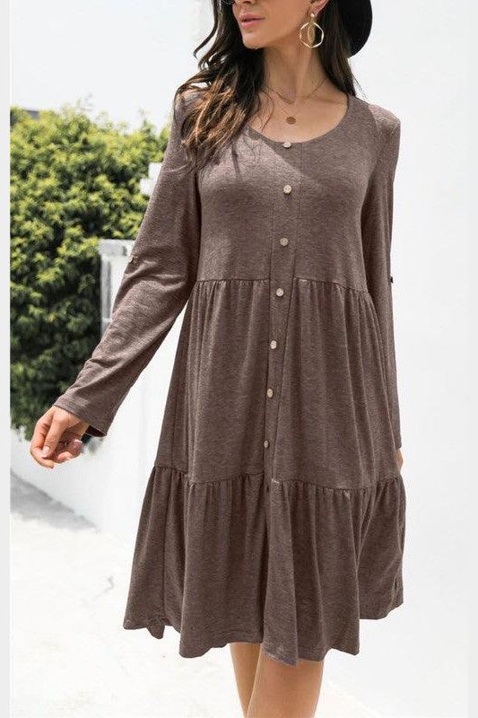 LOOSE CASUAL BUTTON DRESS - Doublju