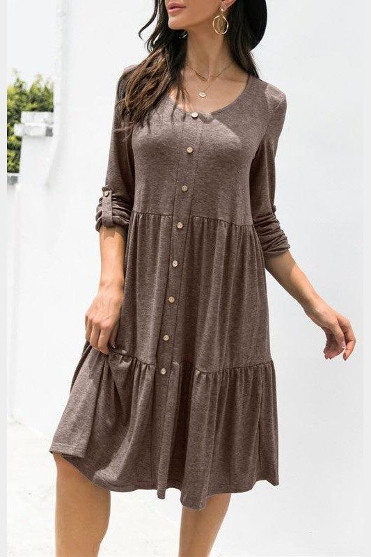 LOOSE CASUAL BUTTON DRESS - Doublju