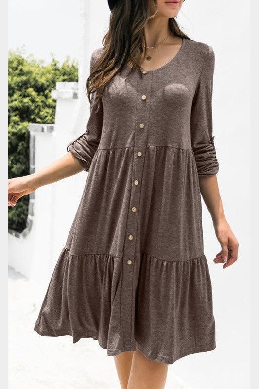 LOOSE CASUAL BUTTON DRESS - Doublju