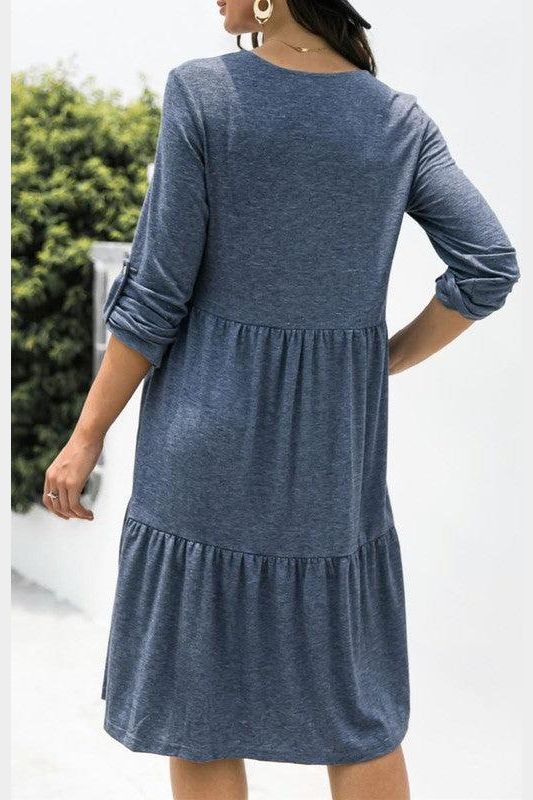 LOOSE CASUAL BUTTON DRESS - Doublju