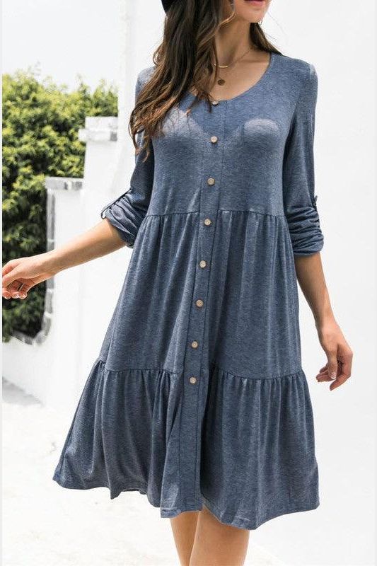 LOOSE CASUAL BUTTON DRESS - Doublju