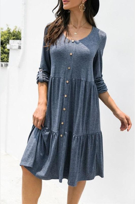 LOOSE CASUAL BUTTON DRESS - Doublju