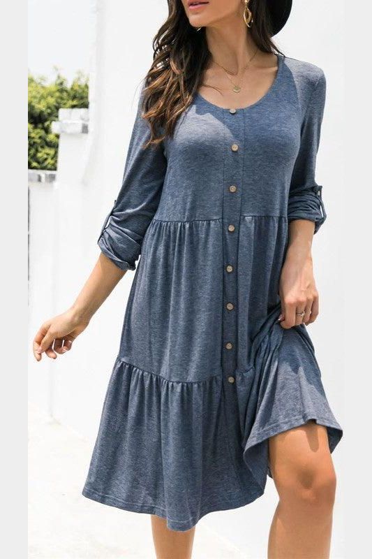 LOOSE CASUAL BUTTON DRESS - Doublju