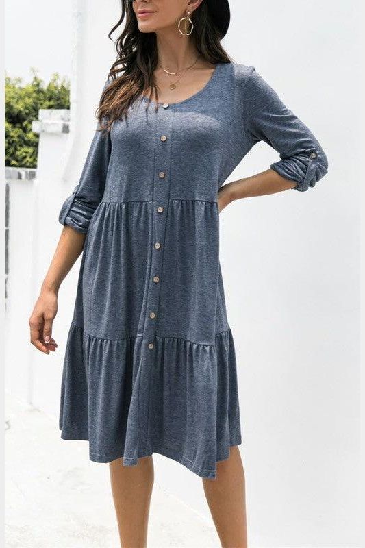 LOOSE CASUAL BUTTON DRESS - Doublju