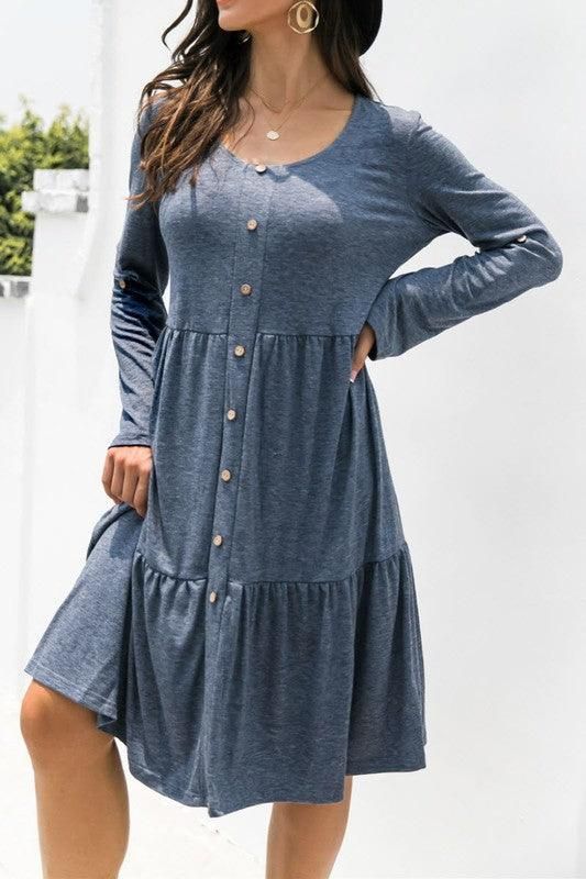 LOOSE CASUAL BUTTON DRESS - Doublju