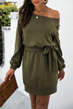 SOLID COLOR STITCHING LONG SLEEVED DRESS - Doublju