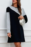 TWO TONE COLORED LONG SLEEVE CASUAL DRESS - Doublju