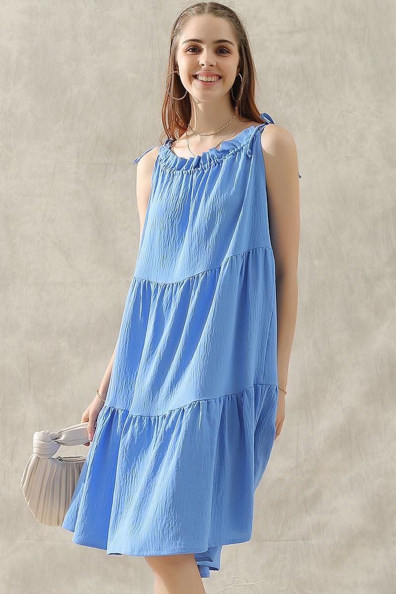 SHOULDER BOW TIE PRAIRIE DRESS - Doublju