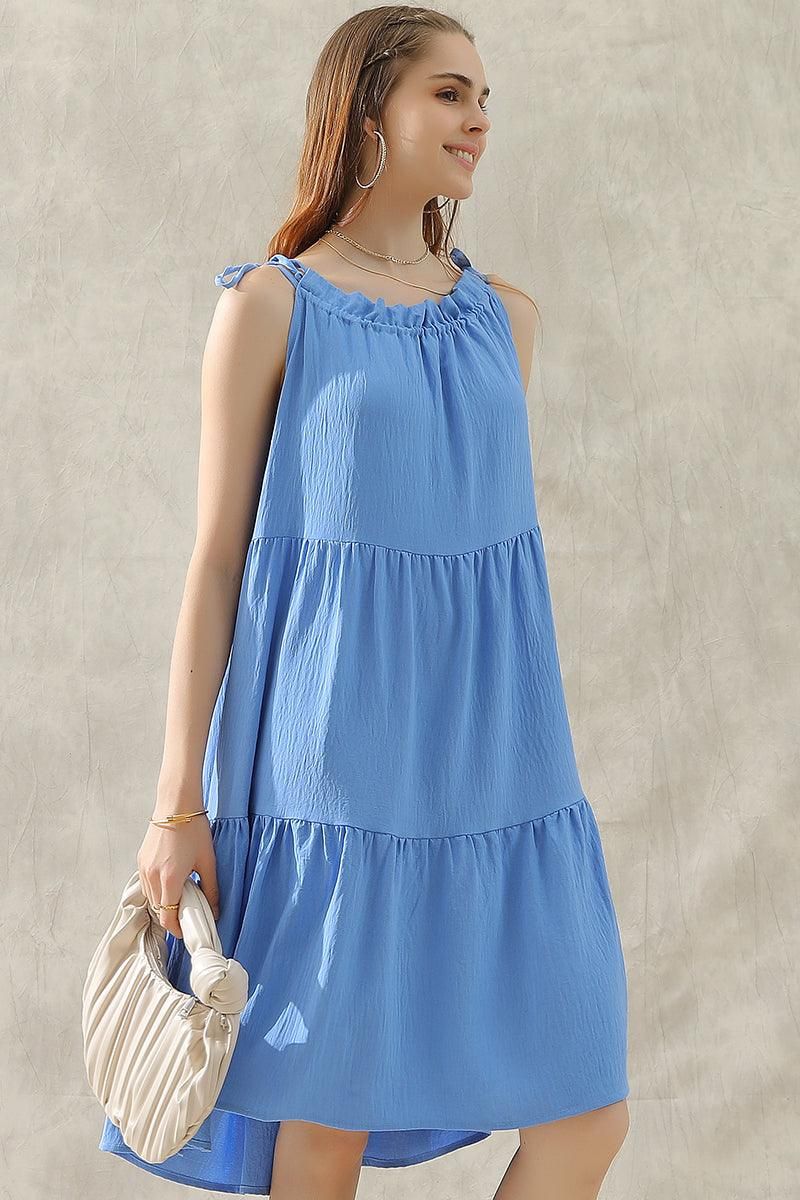 SHOULDER BOW TIE PRAIRIE DRESS - Doublju