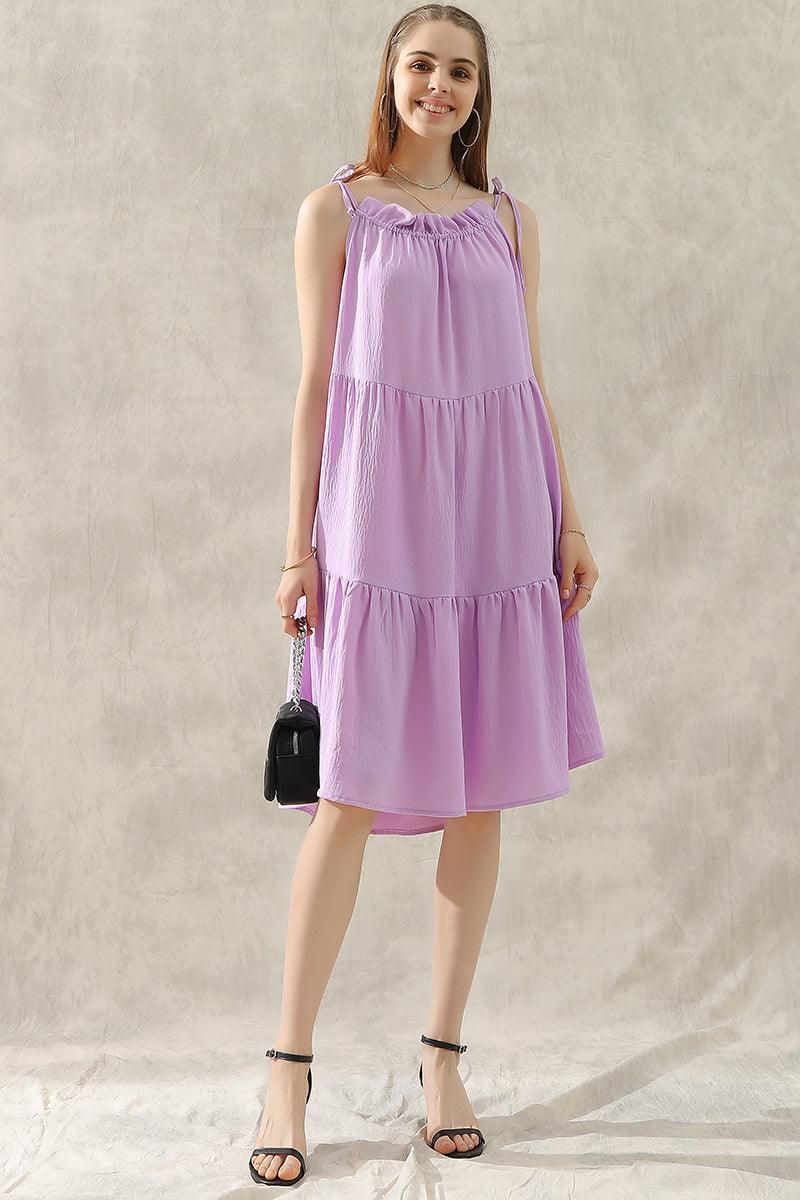 SHOULDER BOW TIE PRAIRIE DRESS - Doublju