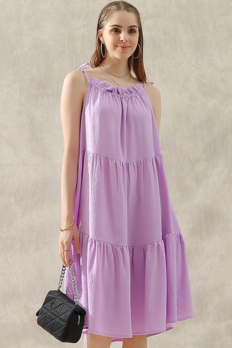 SHOULDER BOW TIE PRAIRIE DRESS - Doublju