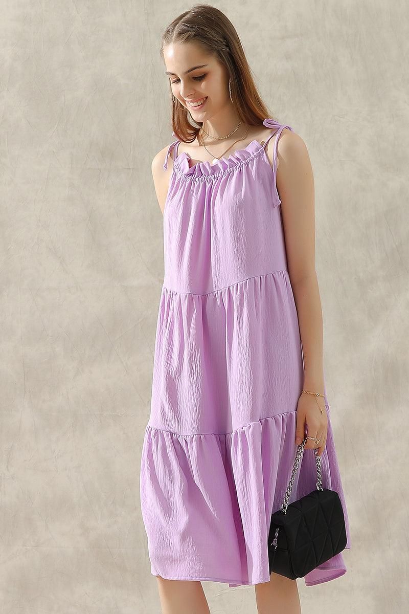 SHOULDER BOW TIE PRAIRIE DRESS - Doublju