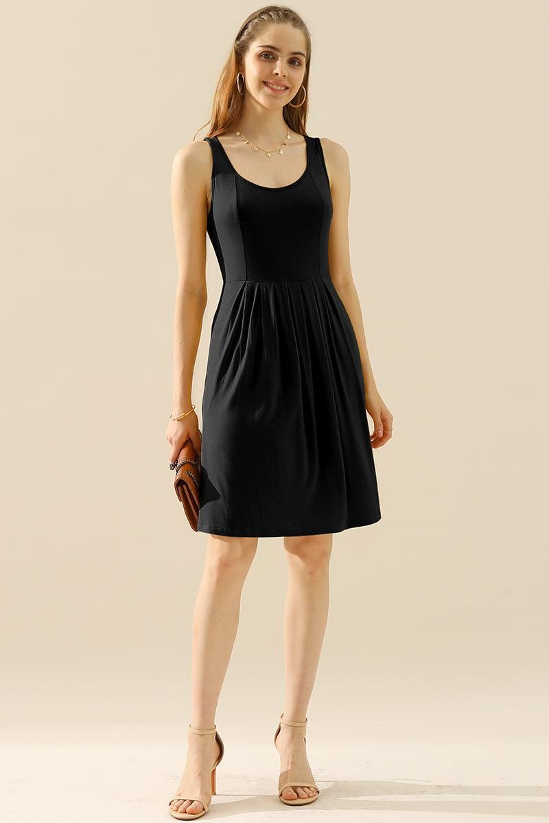 CASUAL SLEEVELESS PLEATED POCKETS DRESSES - Doublju