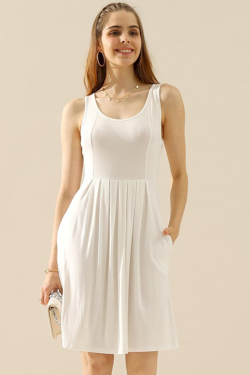 CASUAL SLEEVELESS PLEATED POCKETS DRESSES - Doublju