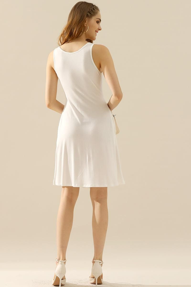 CASUAL SLEEVELESS PLEATED POCKETS DRESSES - Doublju