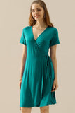 V NECK CASUALSHORT SLEEVE WRAP DRESSES - Doublju