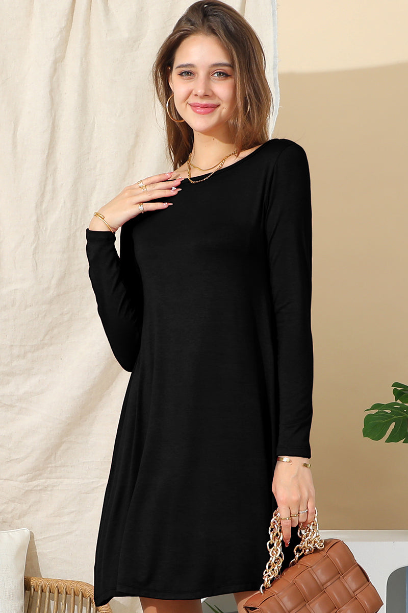 LONG SLEEVE WIDE ROUND NECK LOOSE FIT DRESS