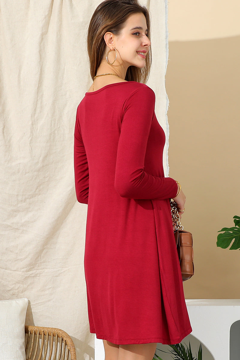 LONG SLEEVE WIDE ROUND NECK LOOSE FIT DRESS