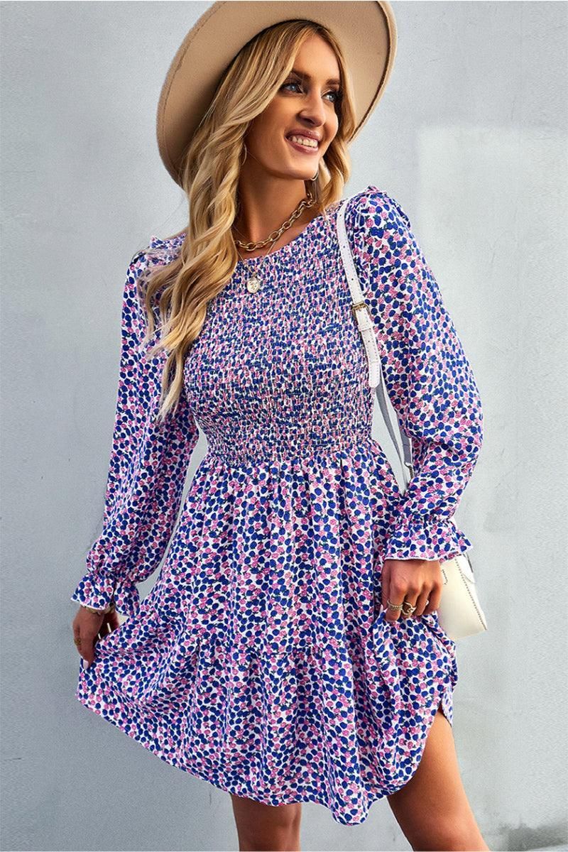 FLORAL PATTERN BASIC DRESS - Doublju