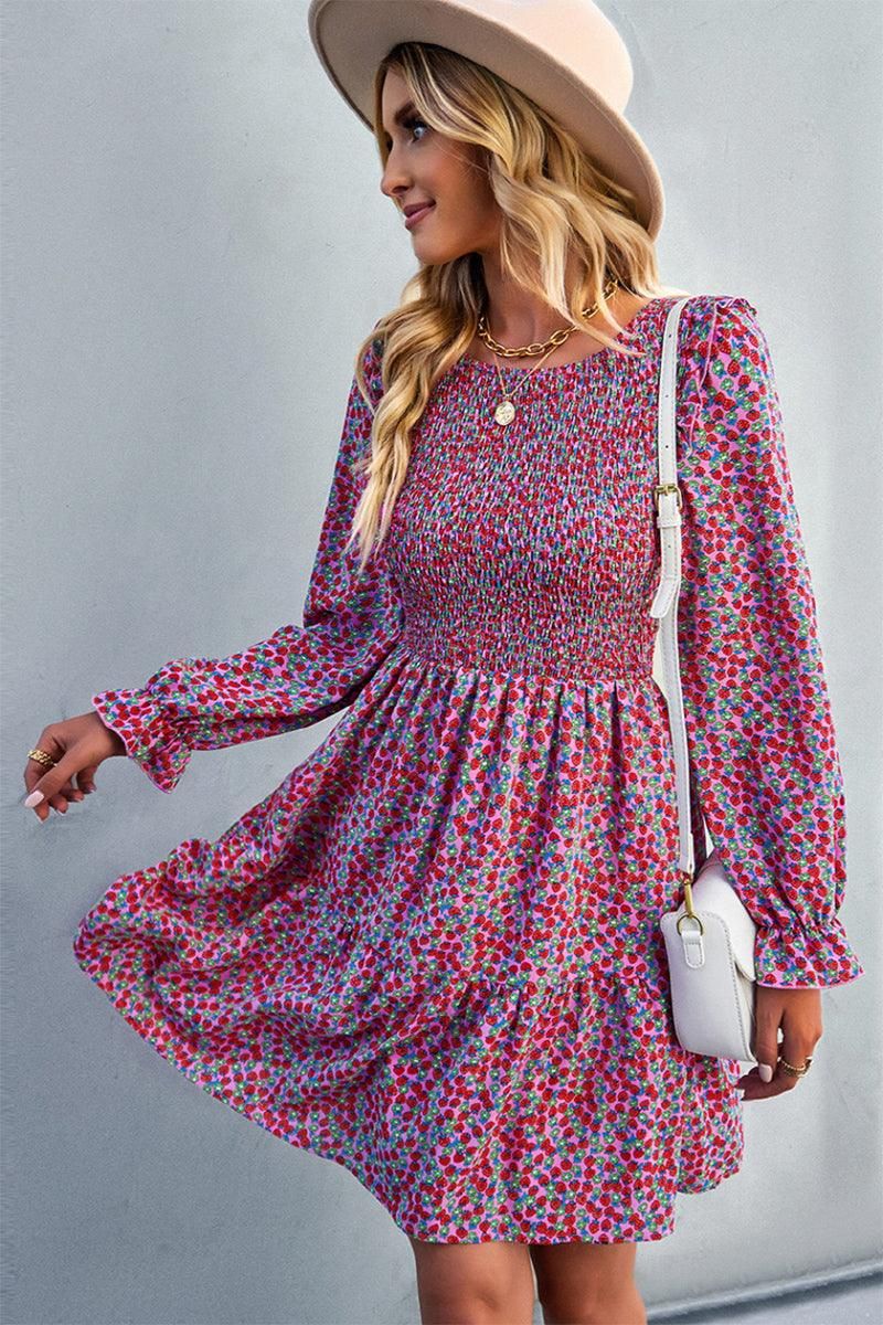 FLORAL PATTERN BASIC DRESS - Doublju