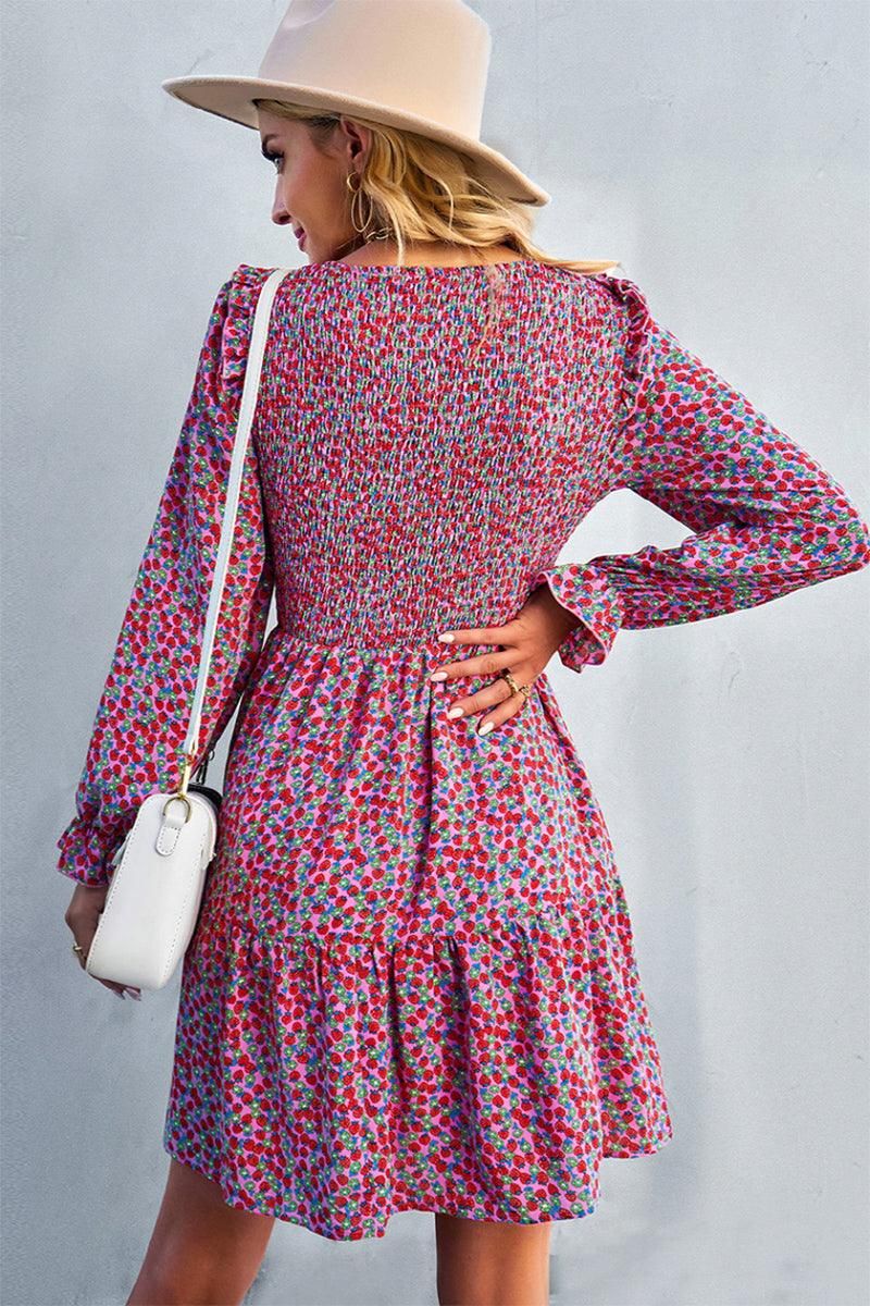 FLORAL PATTERN BASIC DRESS - Doublju