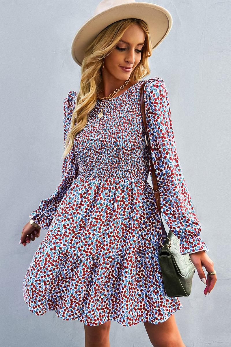 FLORAL PATTERN BASIC DRESS - Doublju