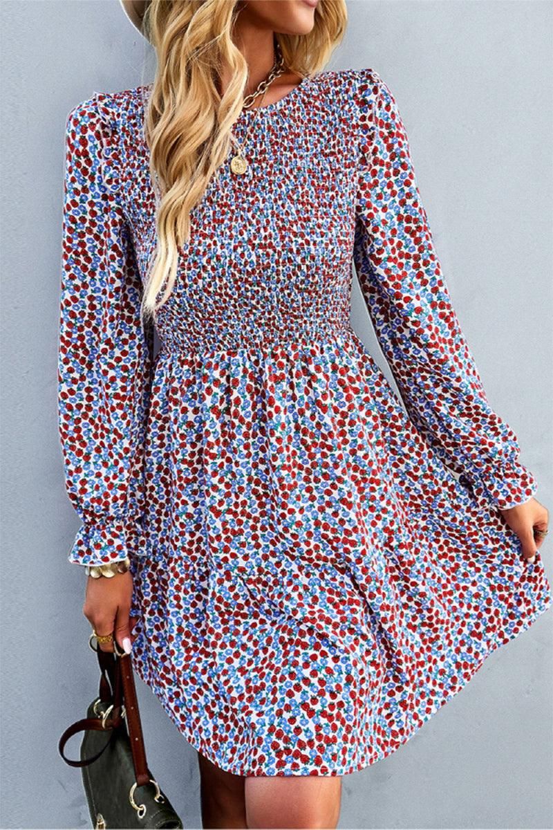 FLORAL PATTERN BASIC DRESS - Doublju