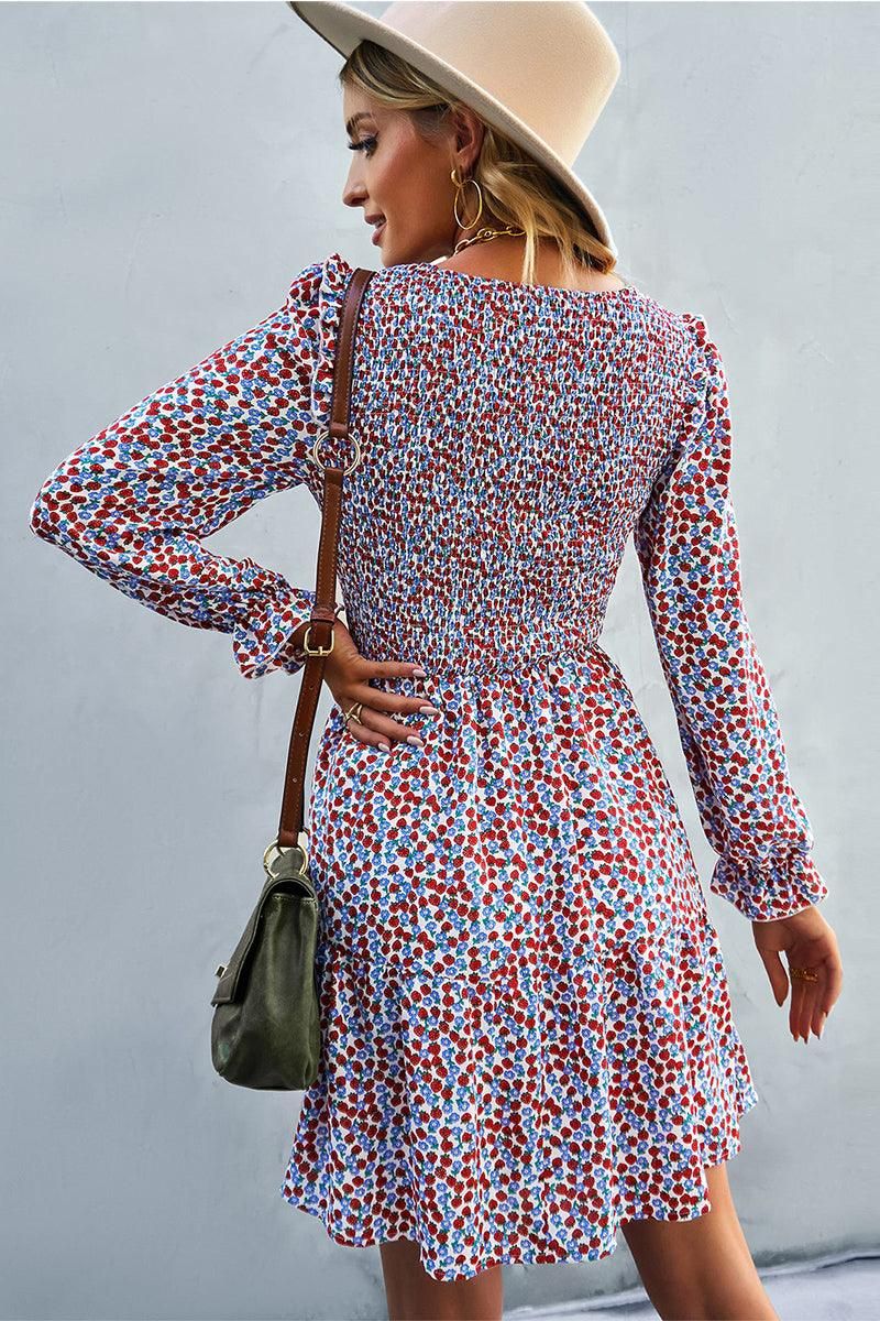 FLORAL PATTERN BASIC DRESS - Doublju