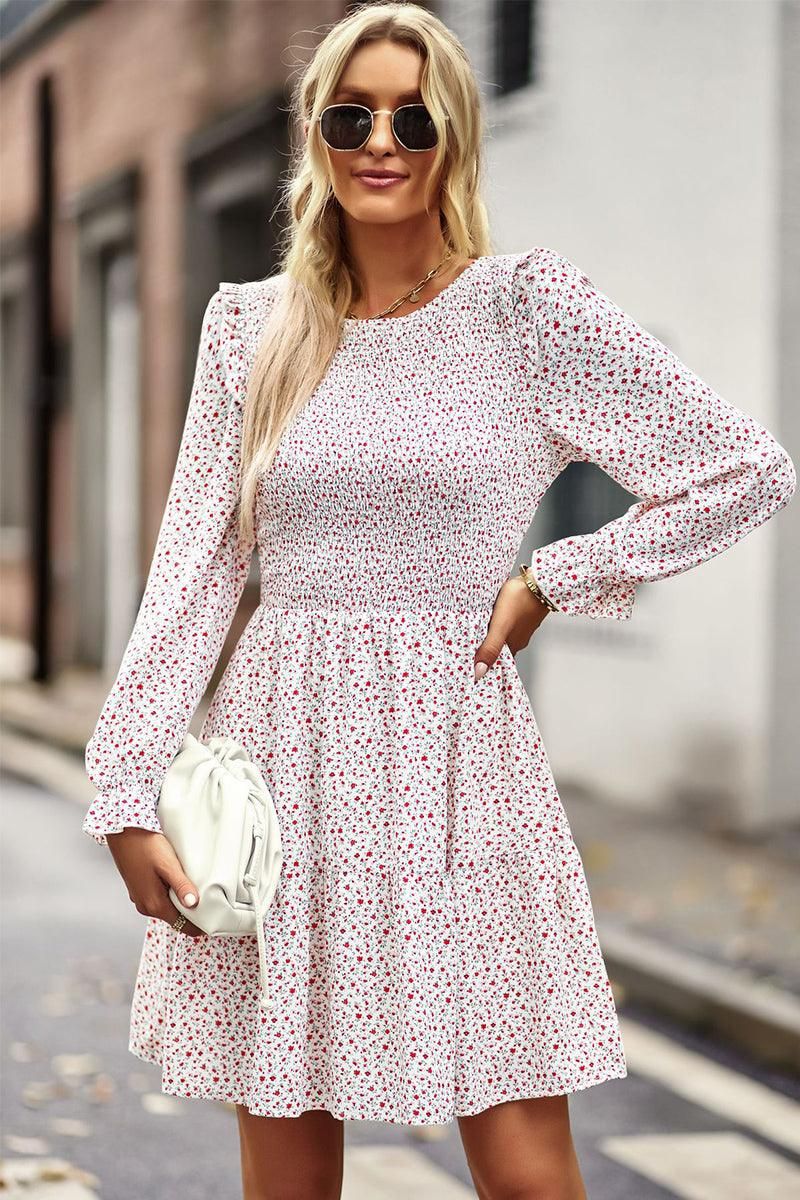 FLORAL PATTERN BASIC DRESS - Doublju