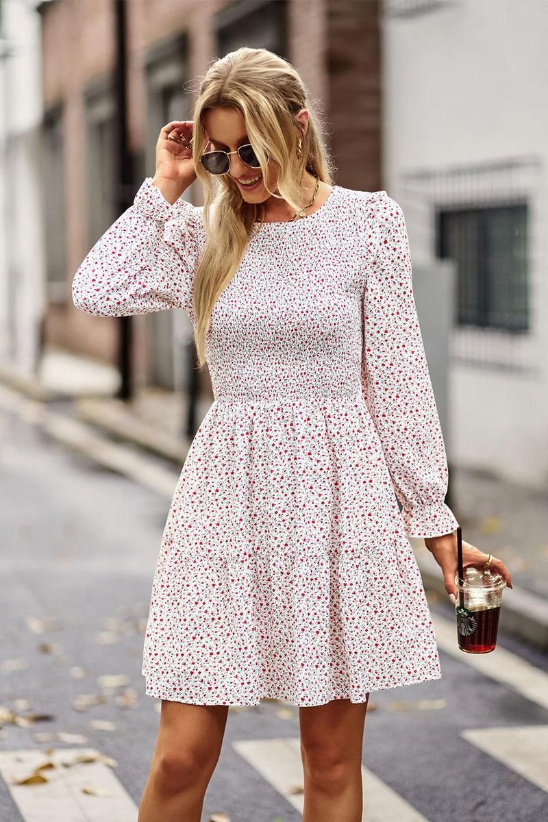 FLORAL PATTERN BASIC DRESS - Doublju