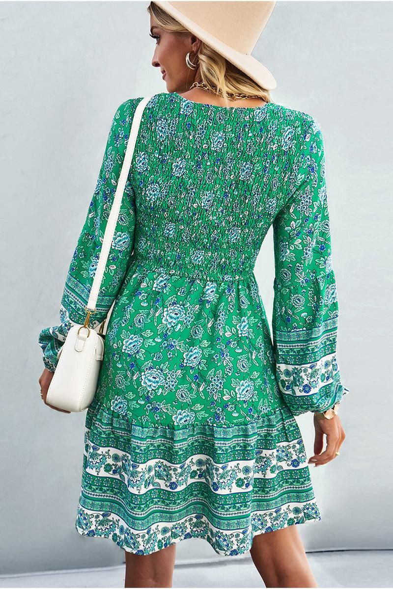 PATTERNED LOOSE SLEEVE MIDI DRESS - Doublju