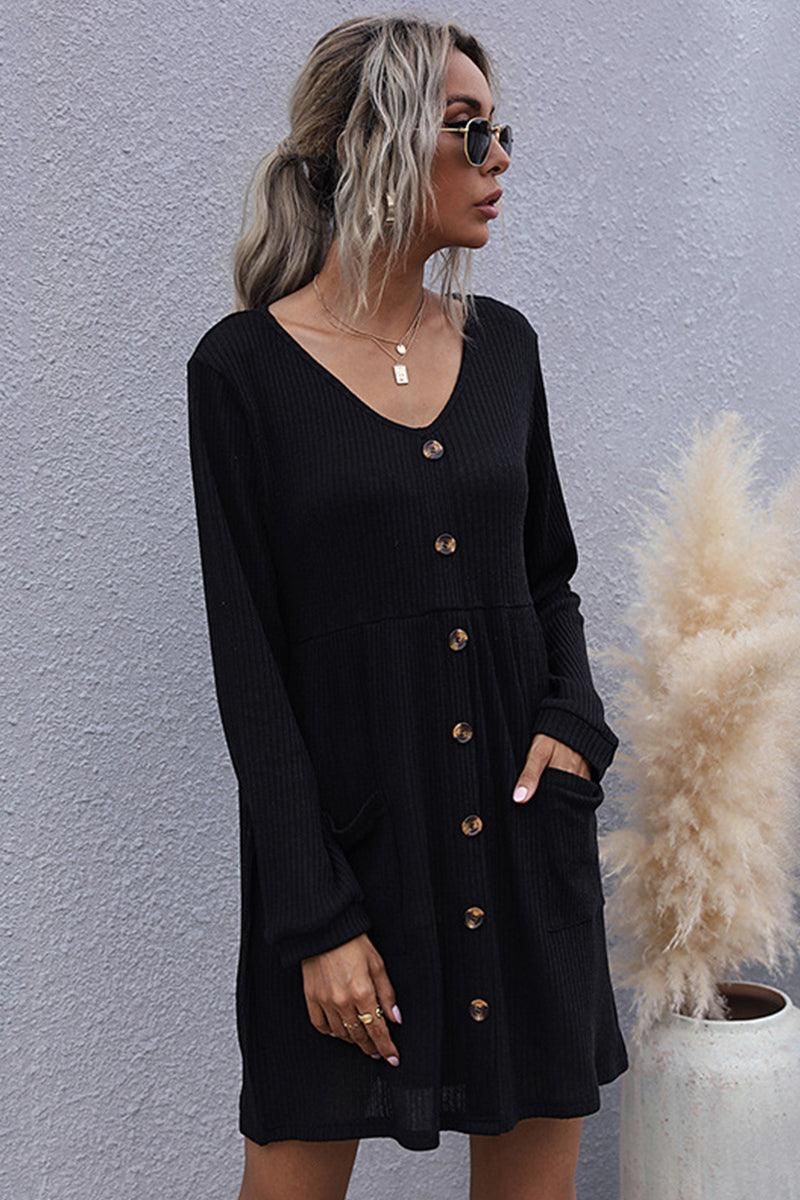 CASUAL BUTTON DOWN MIDI DRESS - Doublju