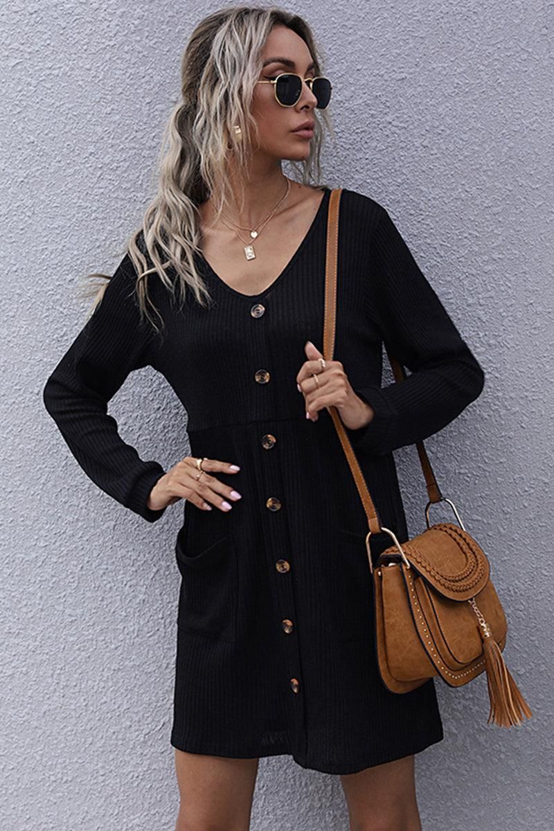 CASUAL BUTTON DOWN MIDI DRESS - Doublju