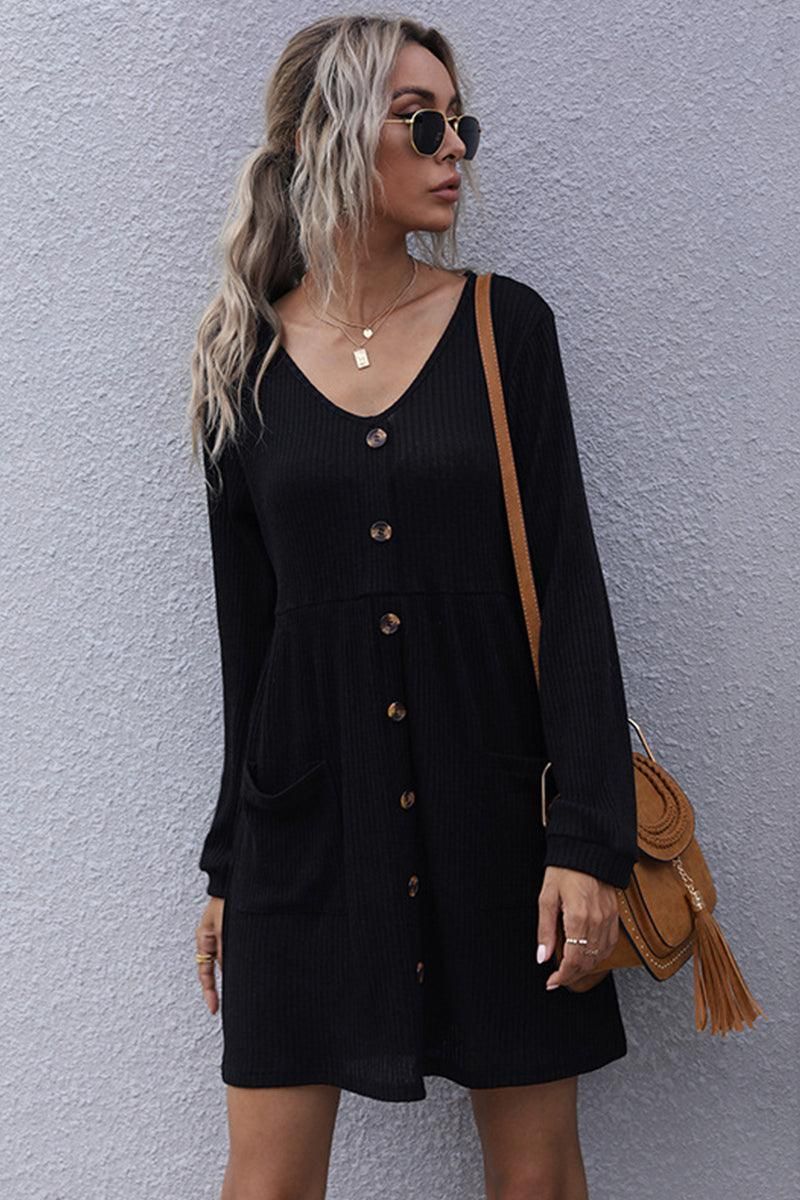 CASUAL BUTTON DOWN MIDI DRESS - Doublju