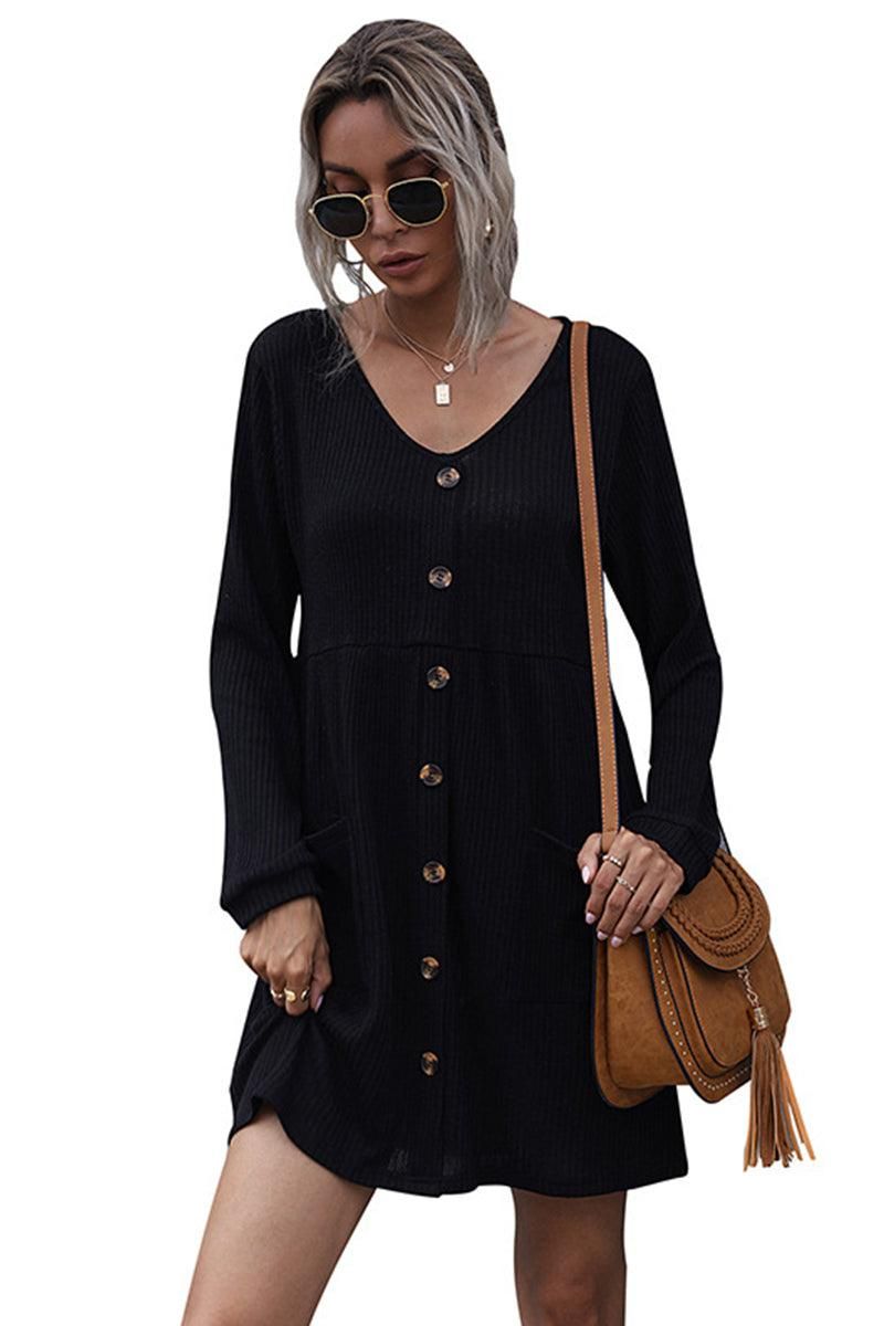 CASUAL BUTTON DOWN MIDI DRESS - Doublju