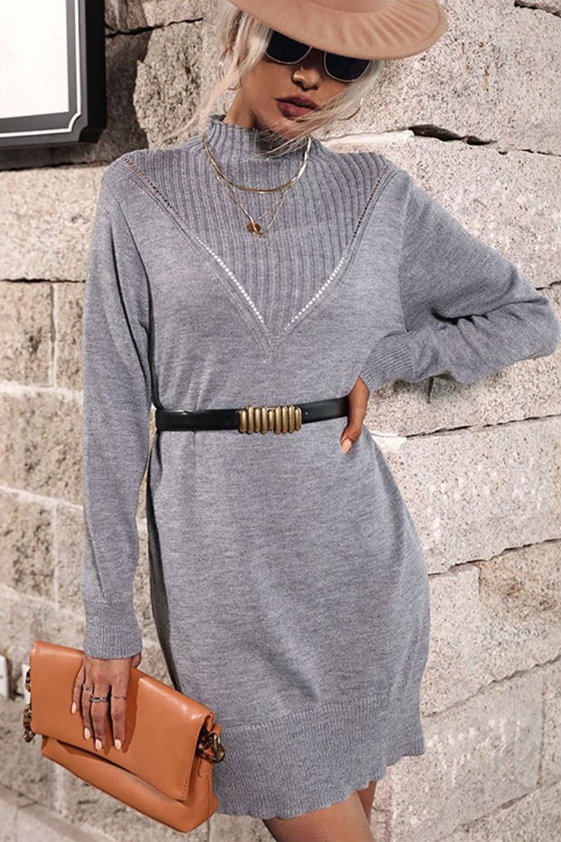 HIGH NECK LONG SLEEVE WARM DRESS - Doublju