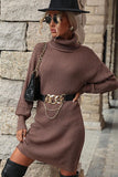 LONG SLEEVE TURTLE NECK KNIT DRESS - Doublju